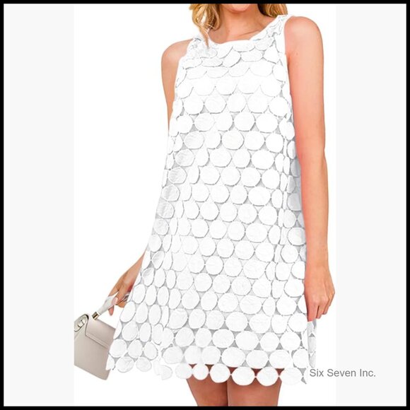 Hollow Out Circle Embroidered Sleeveless Tank Dress Casual Party Cocktail